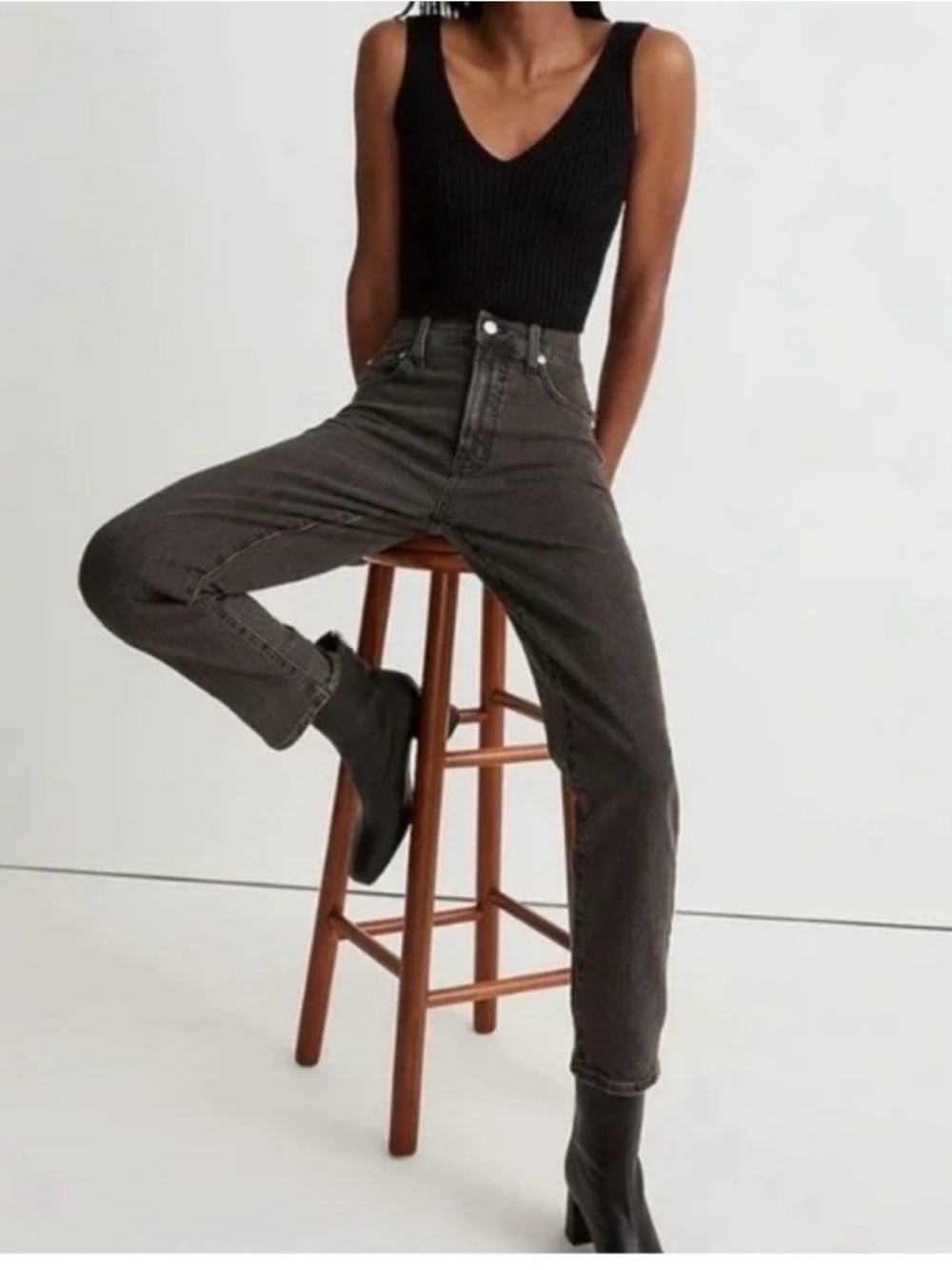Madewell High-Rise Straight Leg Jeans - Charcoal Black